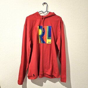 Men's Polo Ralph Lauren Logo Red Hooded Sweatshirt‎ Long Sleeves Size Large